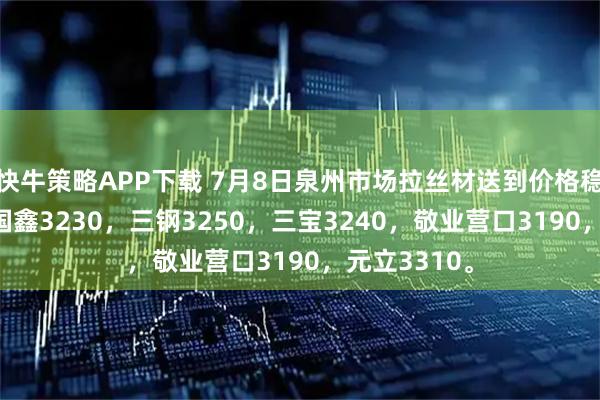 快牛策略APP下载 7月8日泉州市场拉丝材送到价格稳，现Q195国鑫3230，三钢3250，三宝3240，敬业营口3190，元立3310。
