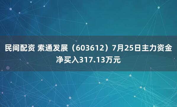 民间配资 索通发展（603612）7月25日主力资金净买入317.13万元